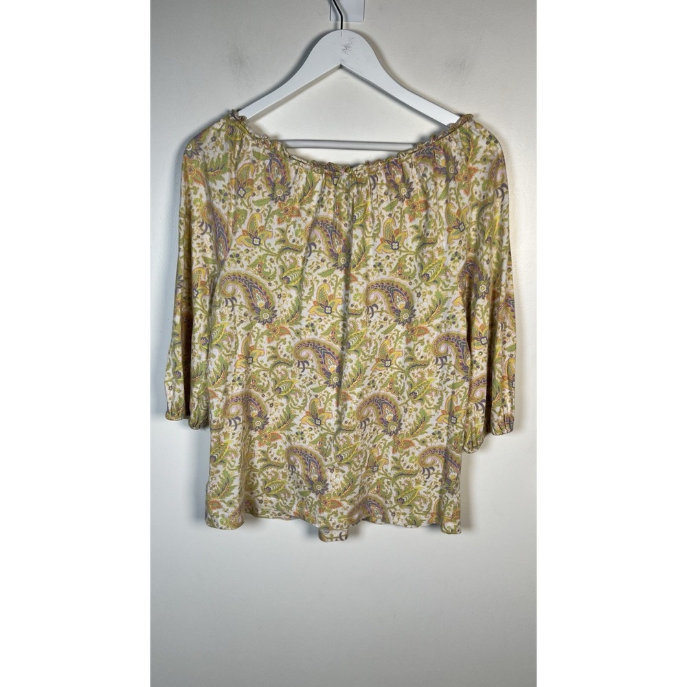Lauren Ralph Lauren Large Pastel‎ Paisley Cotton Scoop Neck Pintuck Blouse - Picture 3 of 8
